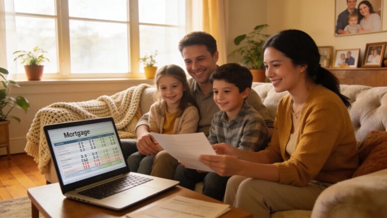 Family discussing mortgage options in a cozy setting