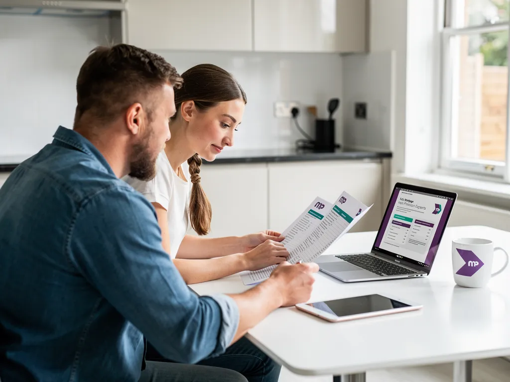 Family reviewing life assurance and mortgage protection paperwork at home